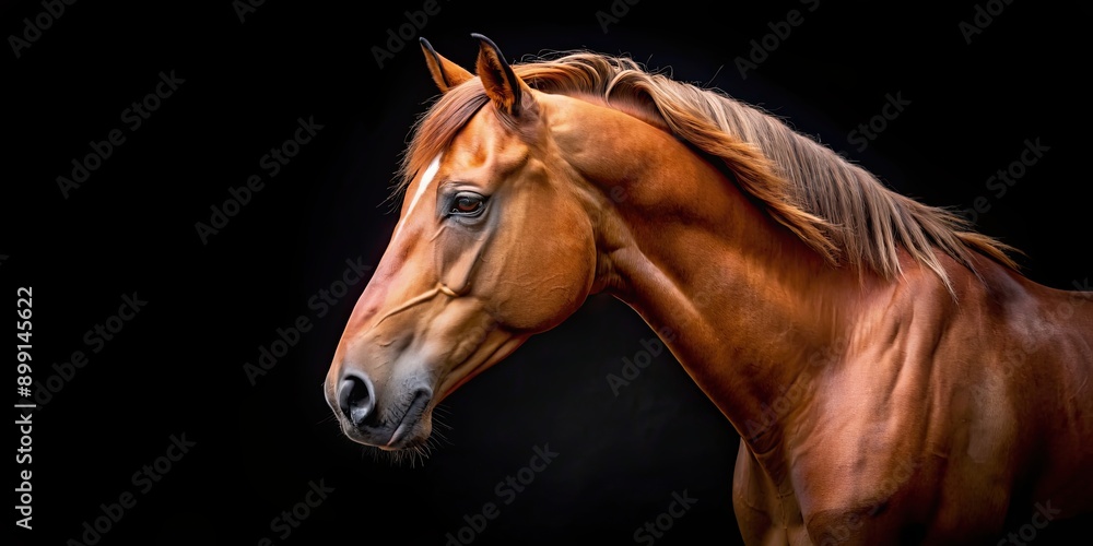 Obraz premium Horse head isolated on a black background, horse, head, isolated, black, animal, mammal, equine, portrait, profile