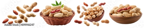 Set of Assorted Peanuts in Shell collection cut out transparent isolated on white background PNG