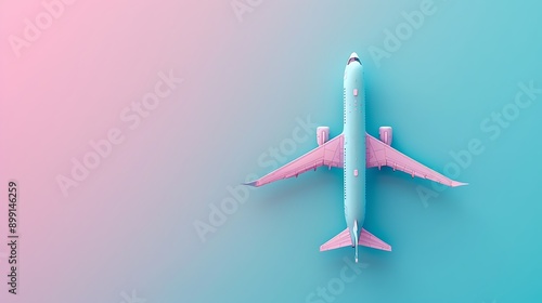 Blue model plane airplane on color pink blue background