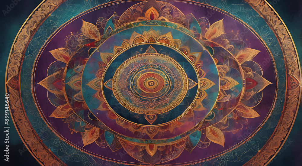 A digital illustration of a Vastu mandala, used for meditation and spiritual focus, with intricate patterns and vibrant colors, with space for text. A digital illustration of a Vastu mandala, used for meditation and spiritual focus, with intricate patterns and vibrant colors, with space for text.