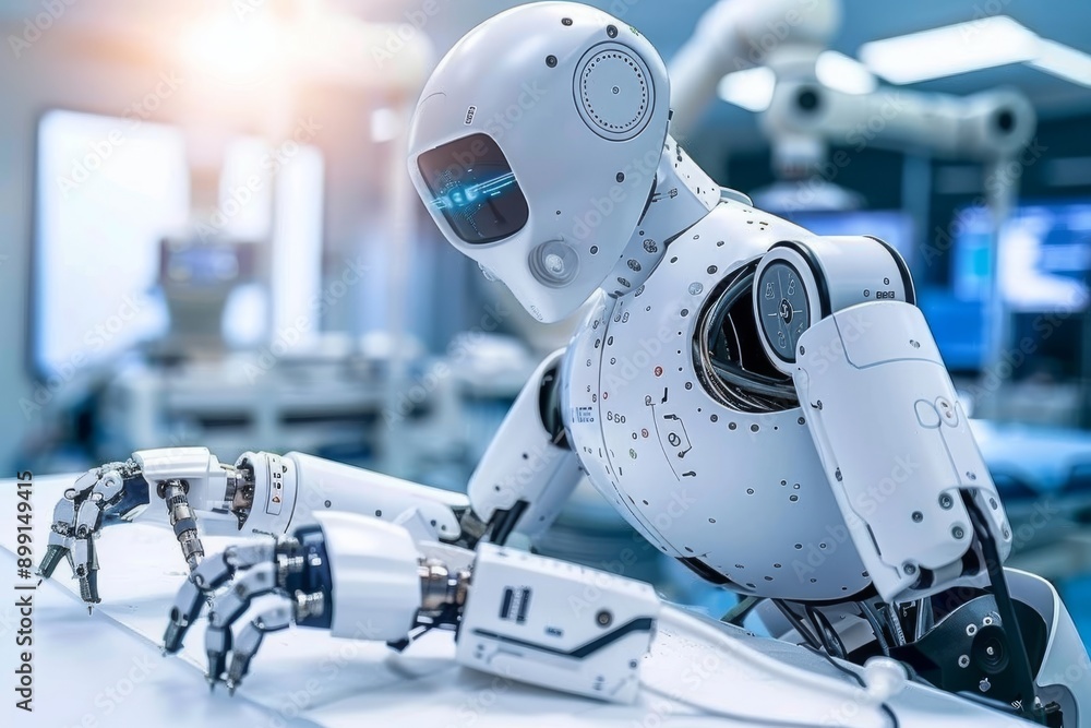 Robotic arms working on a patient representing technology precision and futuristic healthcare Robotic arms working on a patient representing technology precision and futuristic healthcare