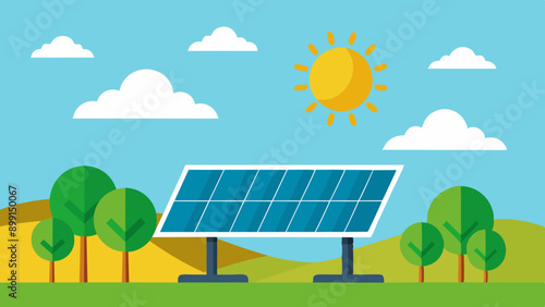 Eco-Friendly Power: Solar Cells in Solar Farms Art Illustration.