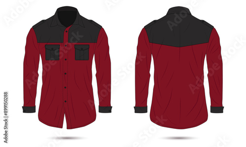Long sleeve button down work shirt template front and back view