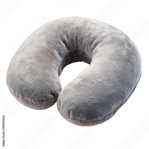 Grey plush travel neck pillow isolated on transparent background