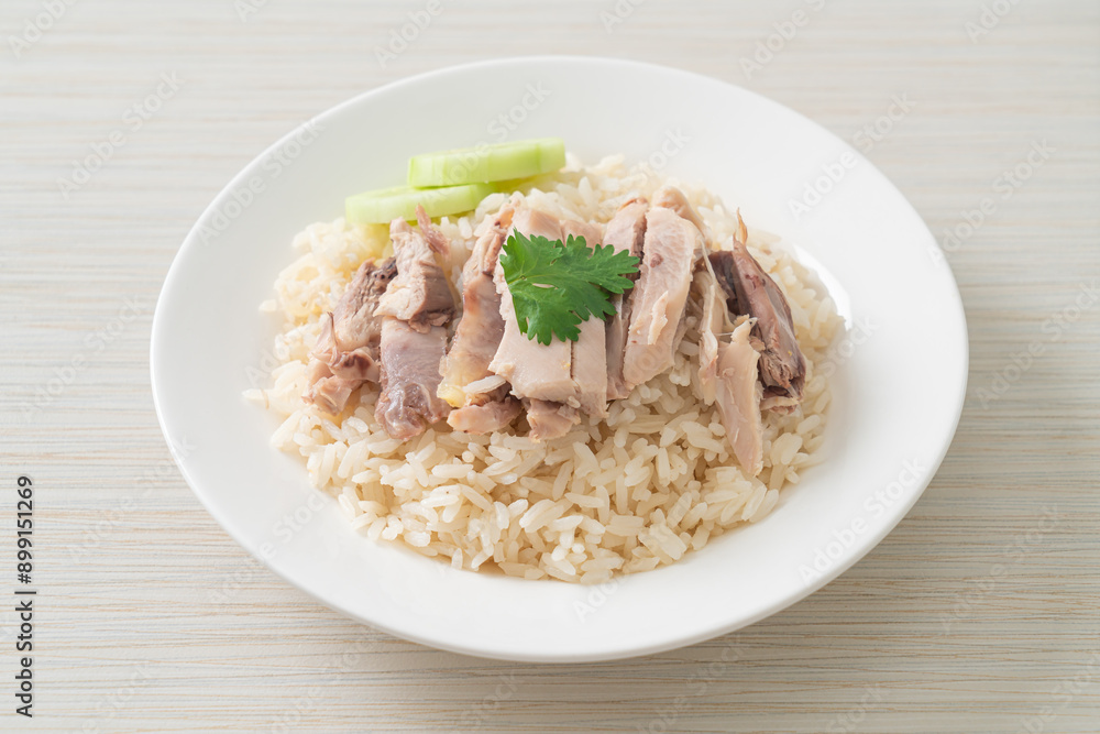 Hainanese Chicken Rice or steamed rice with chicken Hainanese Chicken Rice or steamed rice with chicken
