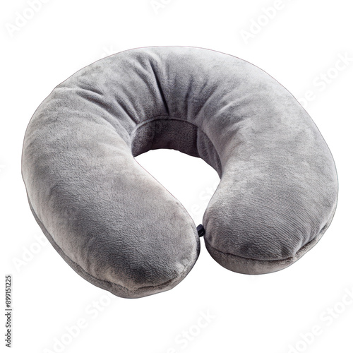 Grey plush travel neck pillow isolated on transparent background