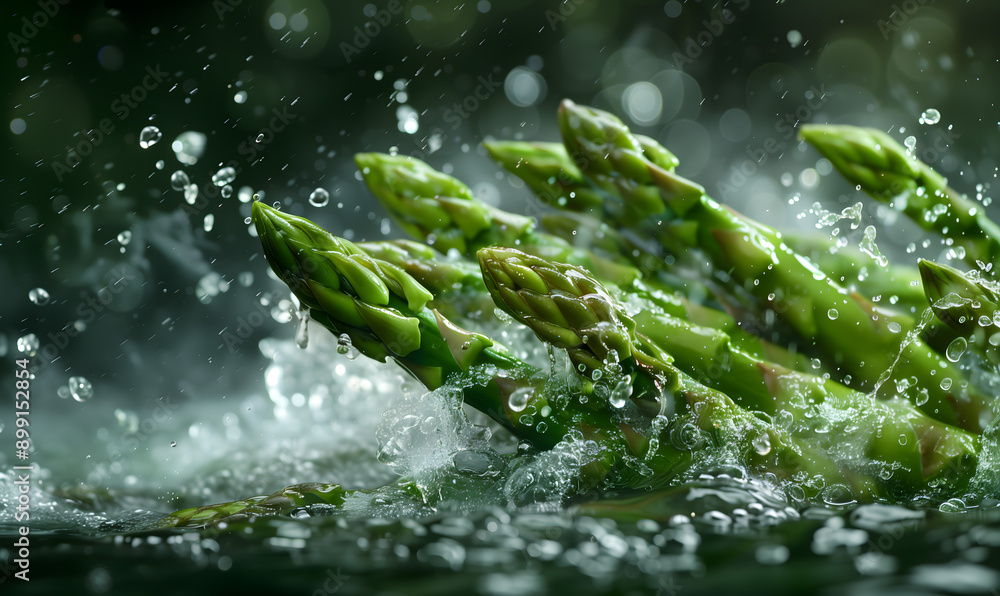 Fresh Green Asparagus Splashed with Water Drops Fresh Green Asparagus Splashed with Water Drops