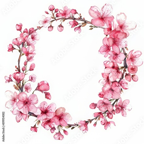 Watercolor Painting of a Pink Blossom Wreath