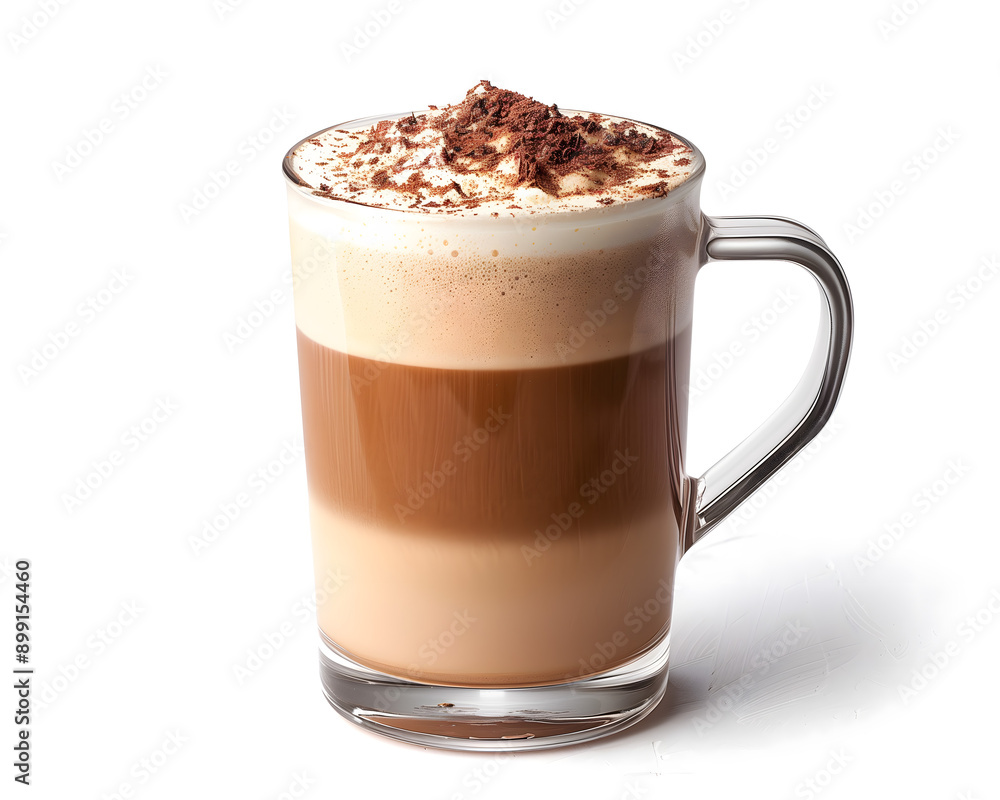 Delicious Layered Cappuccino with Chocolate Shavings in Clear Glass Delicious Layered Cappuccino with Chocolate Shavings in Clear Glass