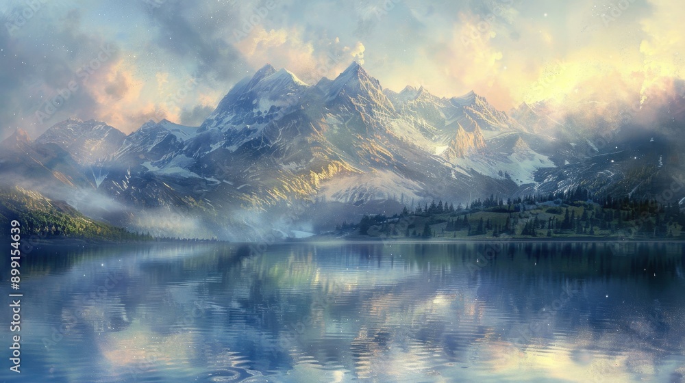 Fototapeta premium Majestic Mountain Range Reflected in Tranquil Lake