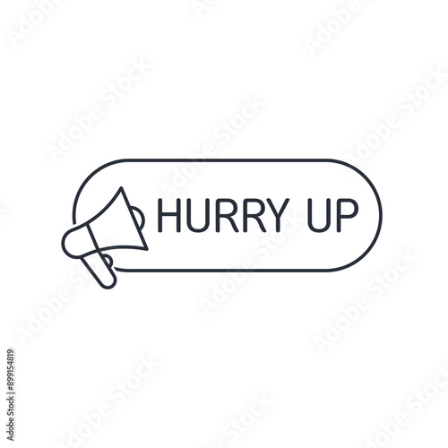Megaphone on the button Hurry up. Special offer shopping advertising marketing. Vector linear icon isolated on white background.