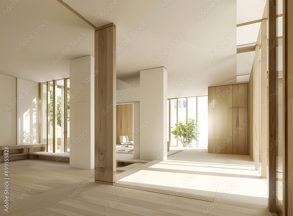 Minimalist Modern Interior Design with Wooden Beams Minimalist Modern Interior Design with Wooden Beams