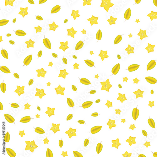 Hand drawn Carambola or Star Fruit pattern background vector design, flat illustration.
