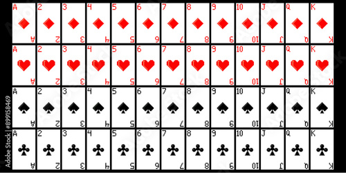full deck, full of set pixel art poker playing cards