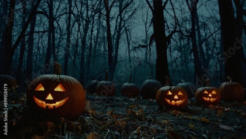 Wallpaper Mural Halloween background with pumpkins and haunted house Torontodigital.ca