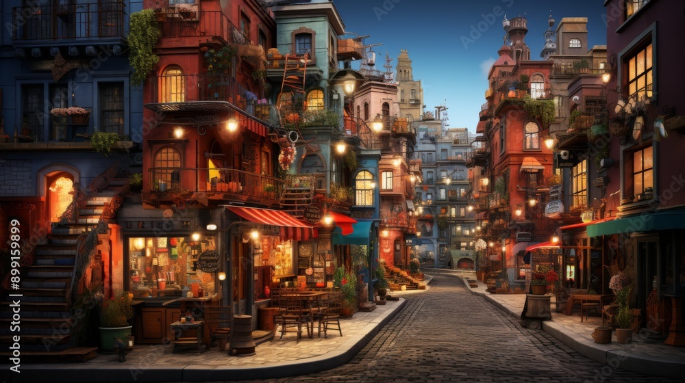 Charming Evening in a Cobblestone Alley Charming Evening in a Cobblestone Alley