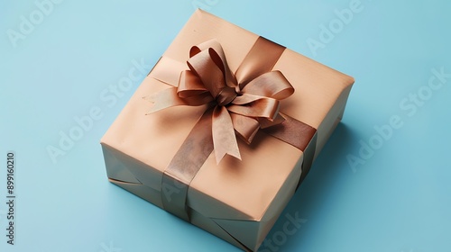 Gift box with ribbon on blue background