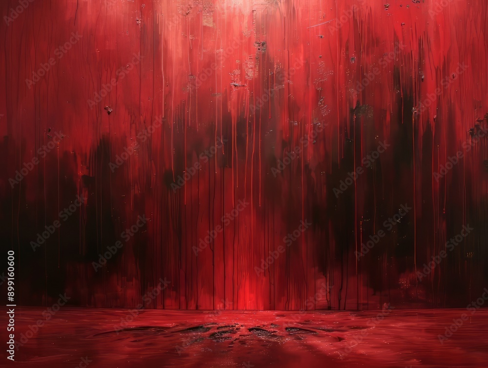 Red Wall with Dripping Paint and Reflective Floor