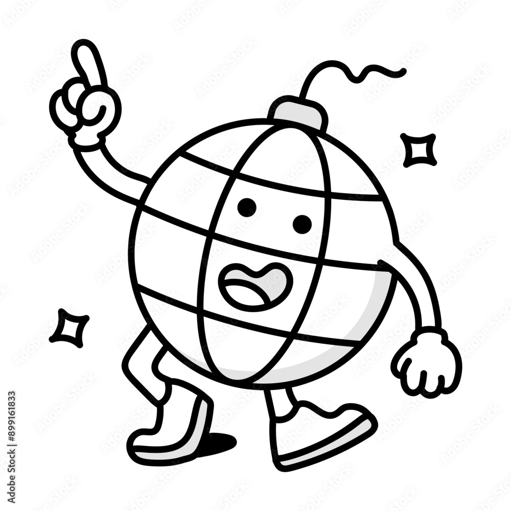 A doodle style mascot of dancing disco ball
A doodle style mascot of dancing disco ball