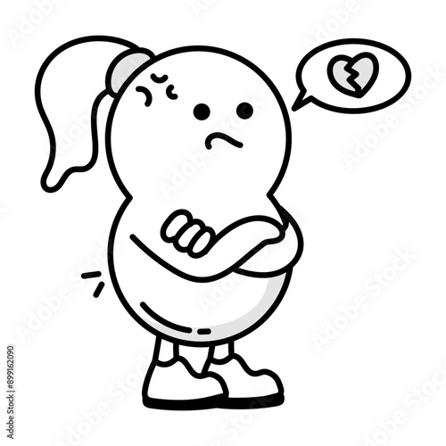 Cute doodle mascot of a heartbroken girl 

