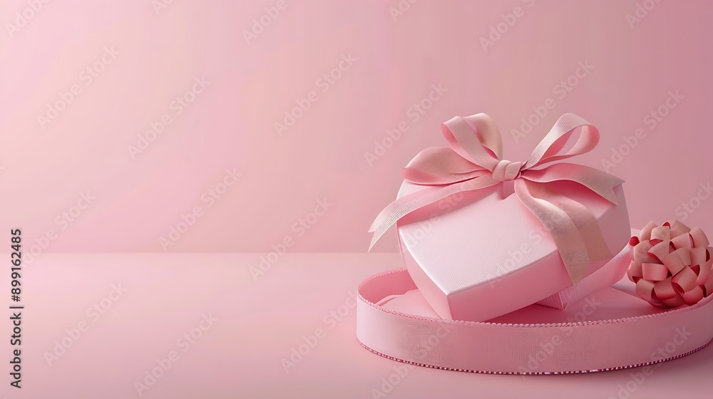 Heart shaped gift box with pink bow on a pink background Heart shaped gift box with pink bow on a pink background