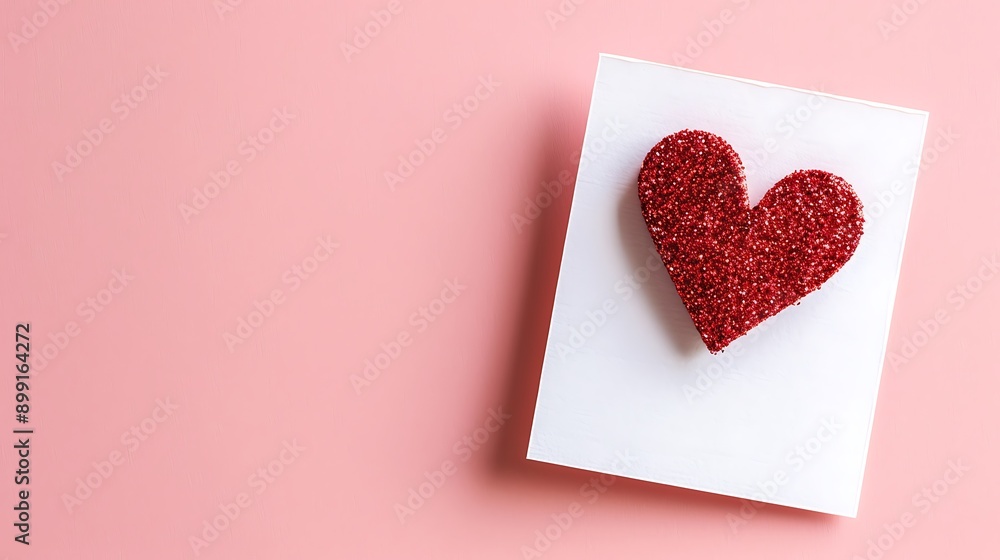 Love note with red heart on pink background Love note with red heart on pink background