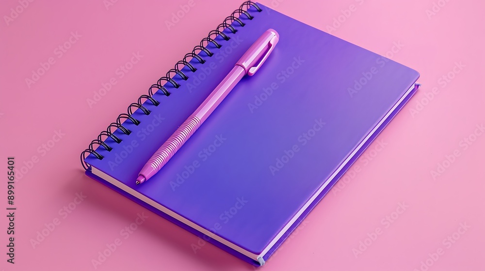 Notebook for school and office Purple on a pink background Notebook for school and office Purple on a pink background