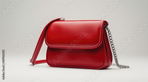 Emotional magazine-style handbag, chain strap, long rounded rectangular shape, set against a white background, stylish and modern