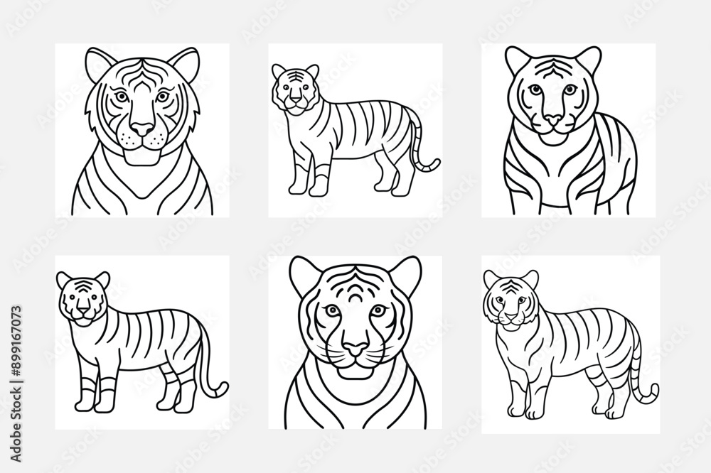 Obraz premium Inspiring Tiger Line Art Illustrations for Creative Kids 