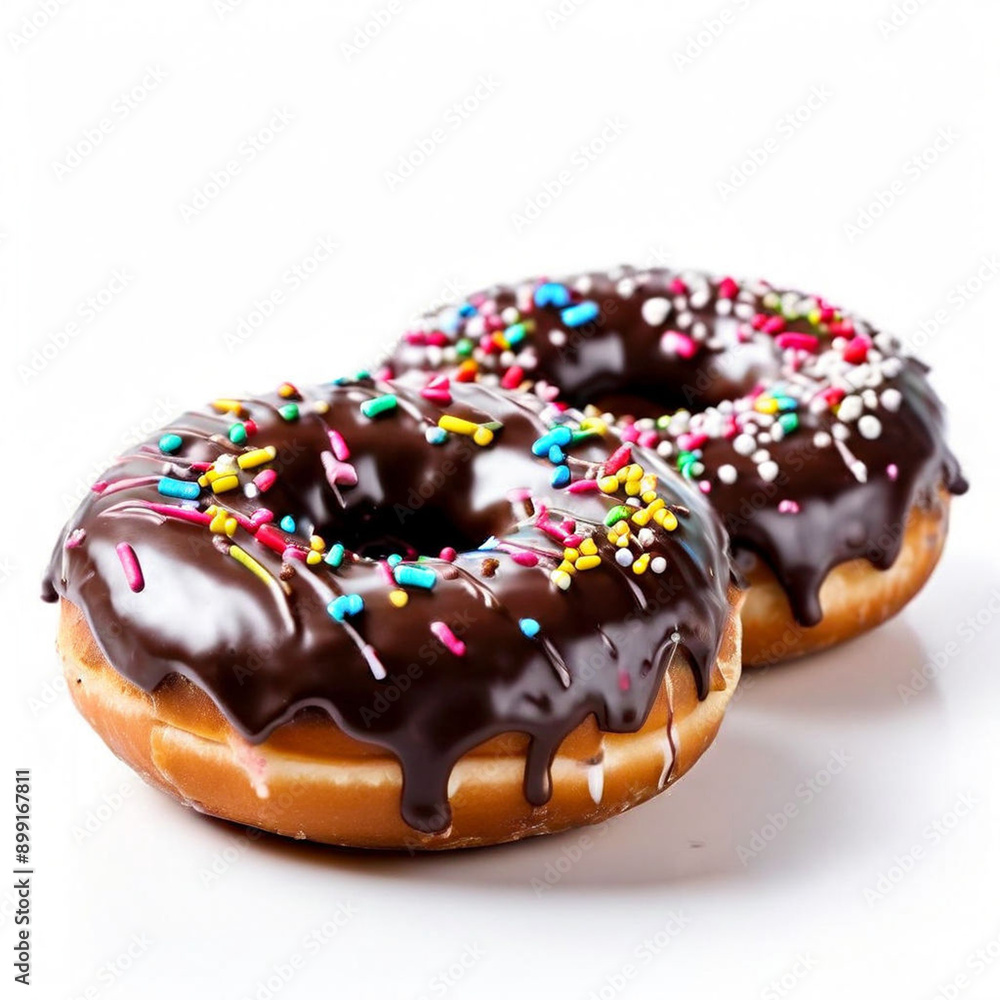 chocolate donut with chocolate icing and sprinkles on topisolated top view on white background chocolate donut with chocolate icing and sprinkles on topisolated top view on white background