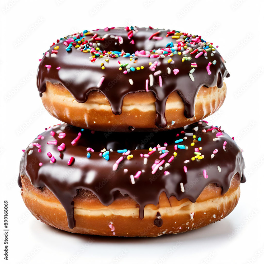 chocolate donut with chocolate icing and sprinkles on topisolated top view on white background chocolate donut with chocolate icing and sprinkles on topisolated top view on white background