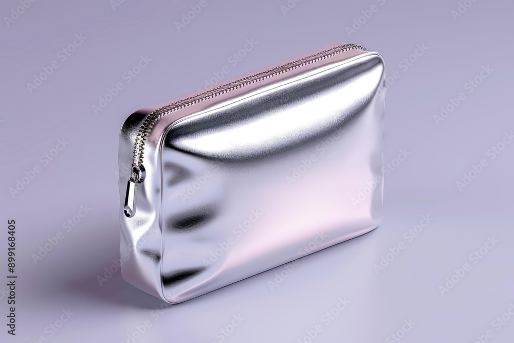 Stylish metallic silver pouch with a smooth surface, perfect for storing cosmetics, accessories, or travel essentials. Stylish metallic silver pouch with a smooth surface, perfect for storing cosmetics, accessories, or travel essentials.