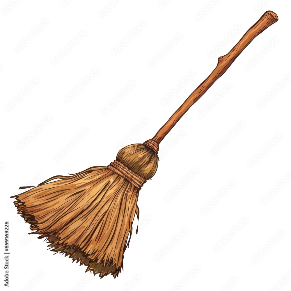 17. A broomstick, witch's tool, cartoon style, wooden texture, isolated on white background 17. A broomstick, witch's tool, cartoon style, wooden texture, isolated on white background