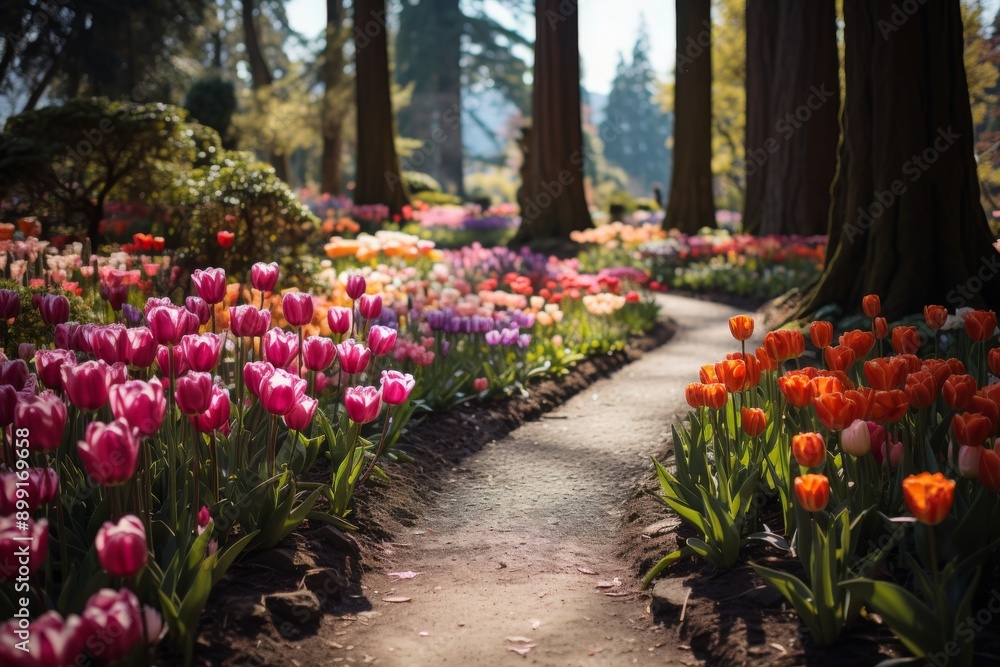A Path Through a Garden of Tulips A Path Through a Garden of Tulips