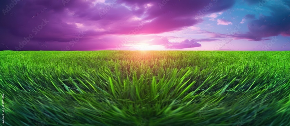 Fototapeta premium Sunset Over Lush Green Grass Field