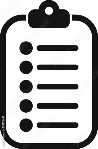 Simple black icon of a clipboard with a checklist on it, ideal for representing tasks, organization, or planning