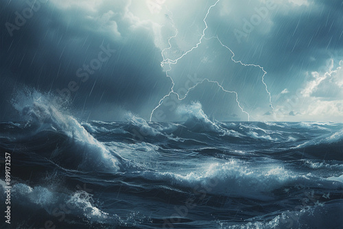 Dramatic night sea view with storm Artificial Intelligence Generated