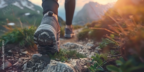 Hiking Boots on Mountain Trail at Sunset © andyaziz6