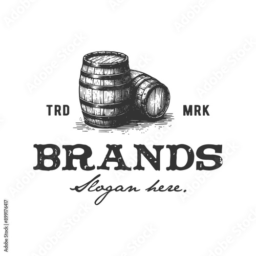 vintage logo barrel craft beer hand drawn vector template illustration