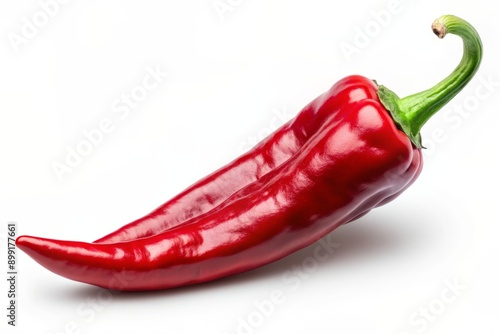 Vibrant red chili pepper, also known as cayenne pepper, stands out against a transparent background, showcasing its glossy, wrinkled skin and tip, inviting a spicy sensation. photo