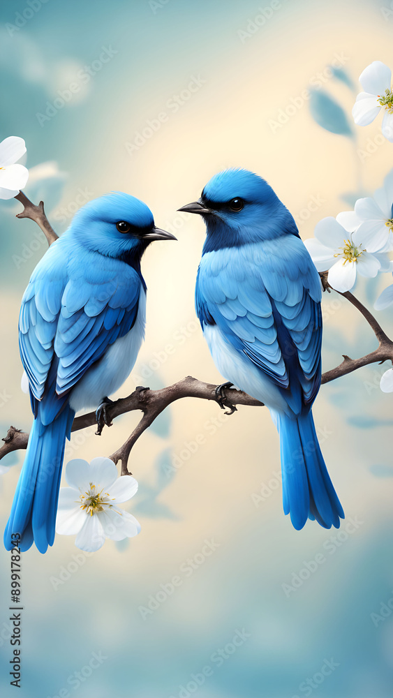 Fototapeta premium Little blue birds in love