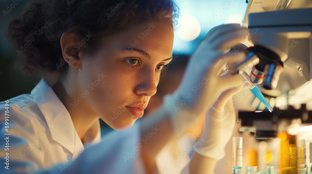 A close-up of young female scientists working in a laboratory A close-up of young female scientists working in a laboratory
