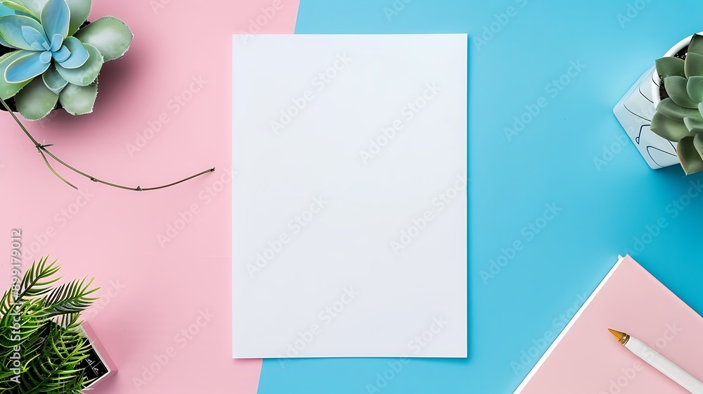 White mockup blank on blue and pink background White mockup blank on blue and pink background