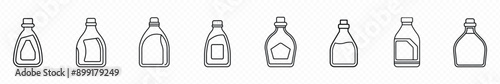 bleach bottle icon, Detergent bottle icon. Outline detergent bottle vector icon, Bottles icons of cleaning products. Household chemicals silhouettes. 