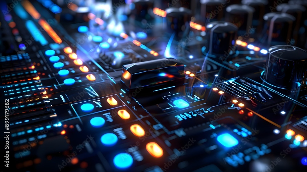Fototapeta premium Dynamic 3D Digital Soundboard with Interactive Elements and Advanced Music Production