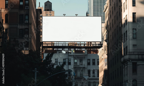a wide white billboard on top of a building, in new york, mockup,generative ai