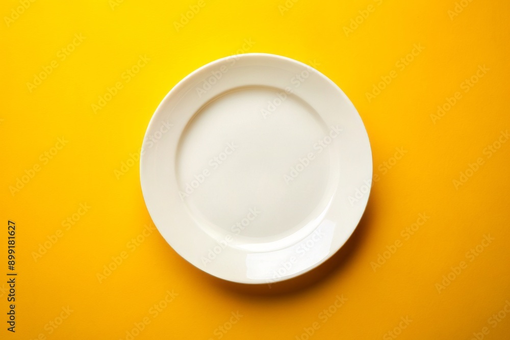 Empty plate on a yellow background with ample copy space, perfect for food, restaurant, or culinary advertisements and promotional materials. Empty plate on a yellow background with ample copy space, perfect for food, restaurant, or culinary advertisements and promotional materials.
