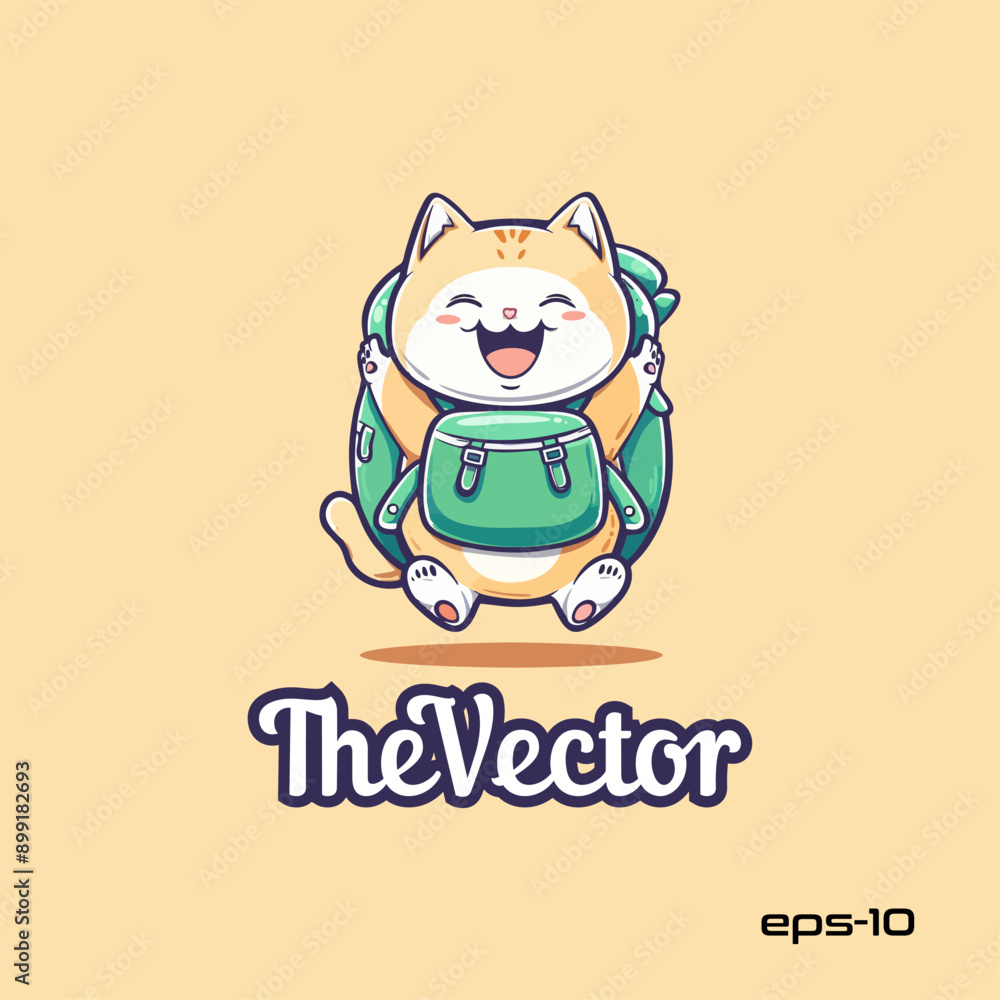 Cat and backpack logo, vector, mascot, character, cartoon, illustration Cat and backpack logo, vector, mascot, character, cartoon, illustration