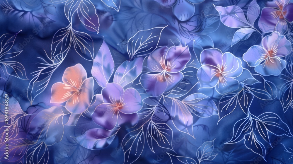 Blue Floral Pattern with Pink and Purple Flowers Blue Floral Pattern with Pink and Purple Flowers