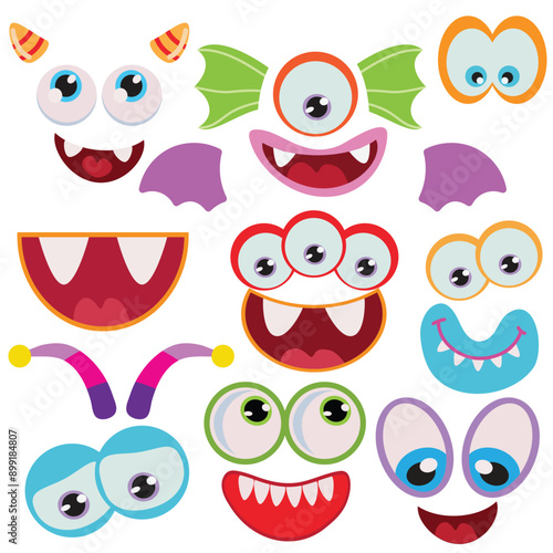 Funny monster face bundle vector cartoon illustration